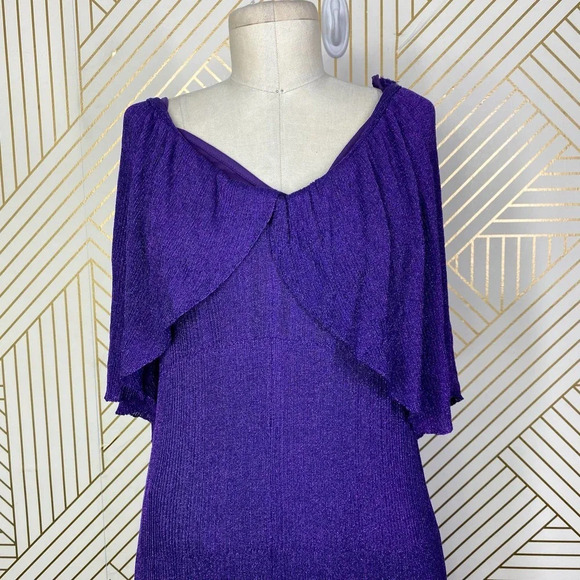 Zara Dress Metallic Thread Shimmer Long Knit Maxi Cape Purple Size US Small - Picture 4 of 12